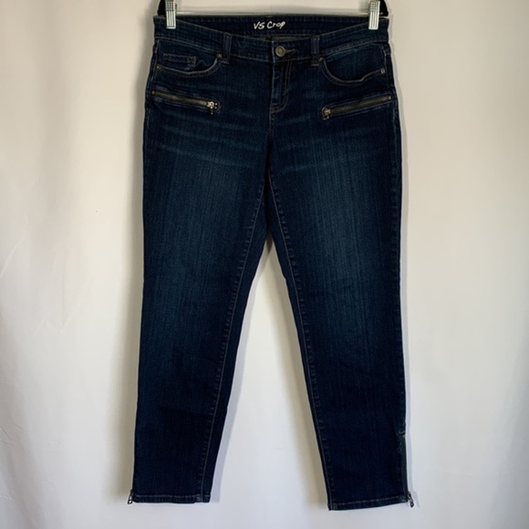 Victoria’s Secret Dark Blue Cropped Jeans with Zippers - Picture 1 of 8